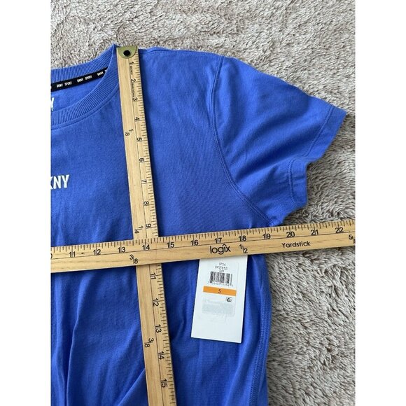 Dkny Sport Women's Metallic Bubble Logo Knot-Front T-Shirt Blue Tee - Picture 7 of 13